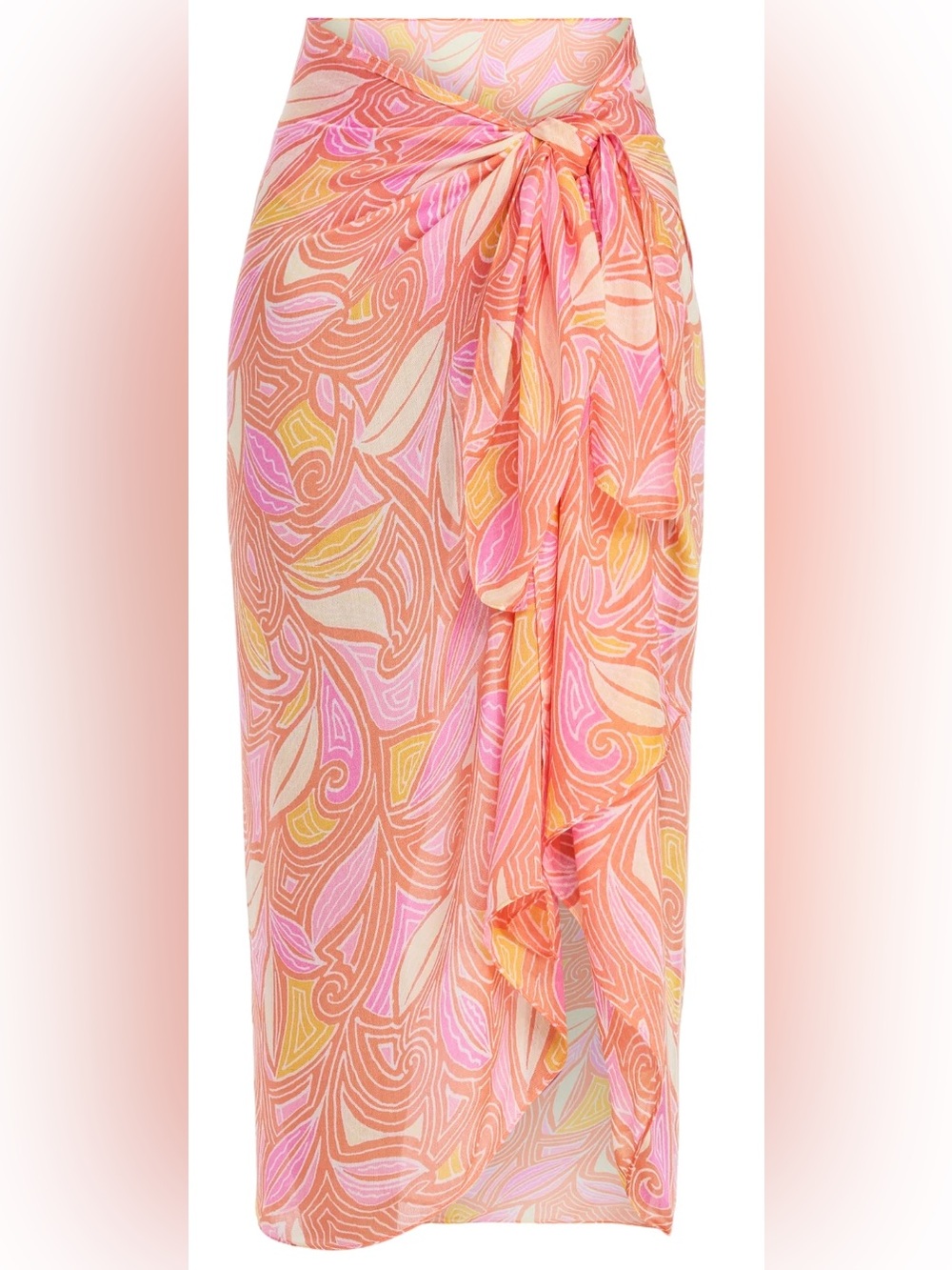 Time and Tru Women's Printed Pareo, One Size, Swirling Paisley Coral Breeze